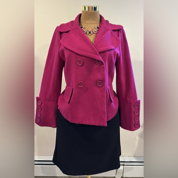 Metrostyle  Pink Pea Coat. Doublee Breasted. Large Cuffed & Buttons Sleeve Sz 8 - Picture 2 of 15